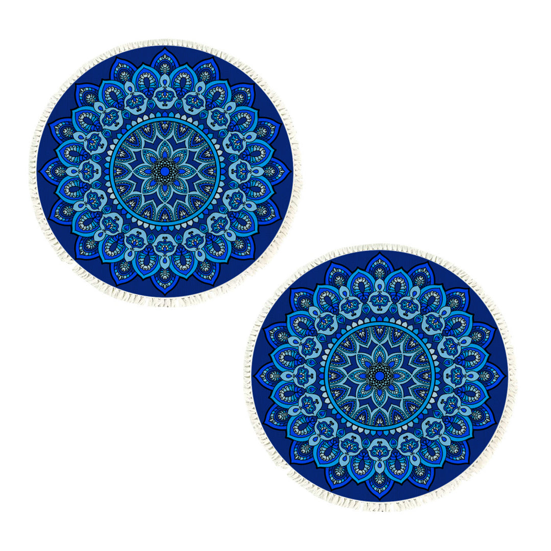 NNEAGS 2 alfombras redondas de mandala azul de 90 cm para sala de estar, dormitorio, felpudo antideslizante, decoración del hogar