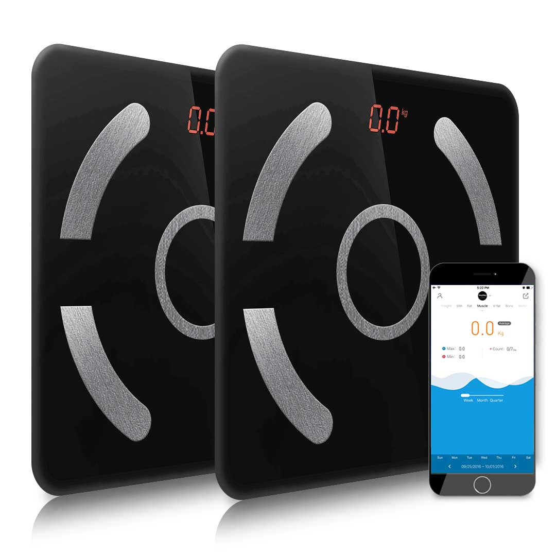 2X Wireless Bluetooth Digital Body Fat Scale Bathroom Weighing Scales Health Analyzer Weight Black NNEAGS