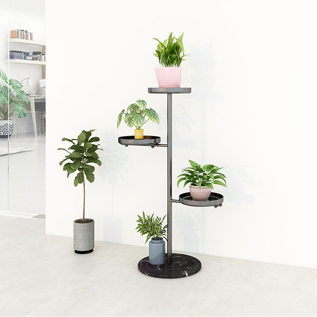 NNEAGS - Soporte redondo negro de 3 niveles para plantas, bandeja para macetas, estante decorativo de metal para sala de estar y balcón