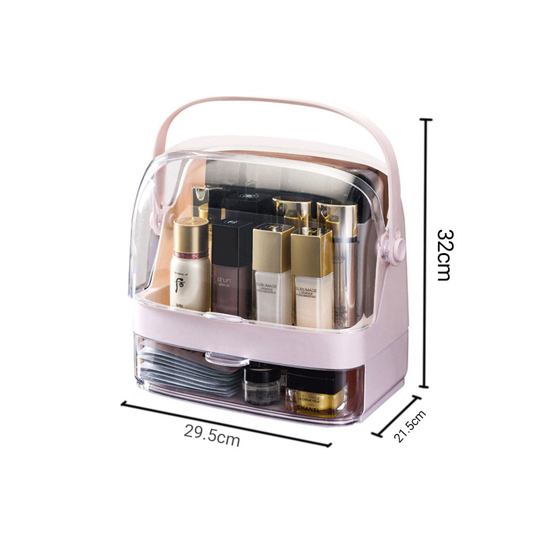 NNEAGS Organizador de maquillaje y cosméticos de 2 niveles, color rosa, para el cuidado de la piel, caja de almacenamiento de joyas con asa