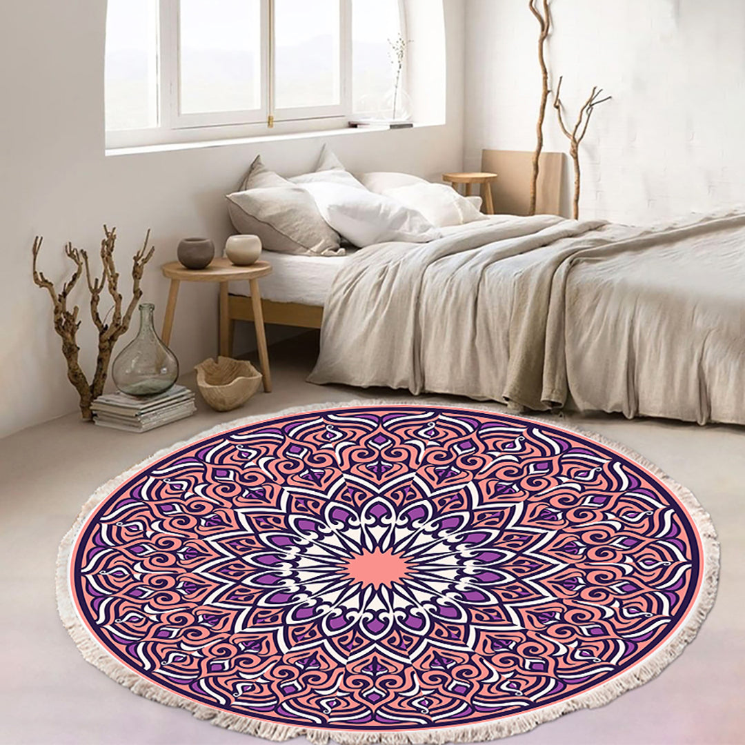 NNEAGS 2 alfombras redondas de mandala moradas de 90 cm para sala de estar, dormitorio, antideslizantes, decoración del hogar