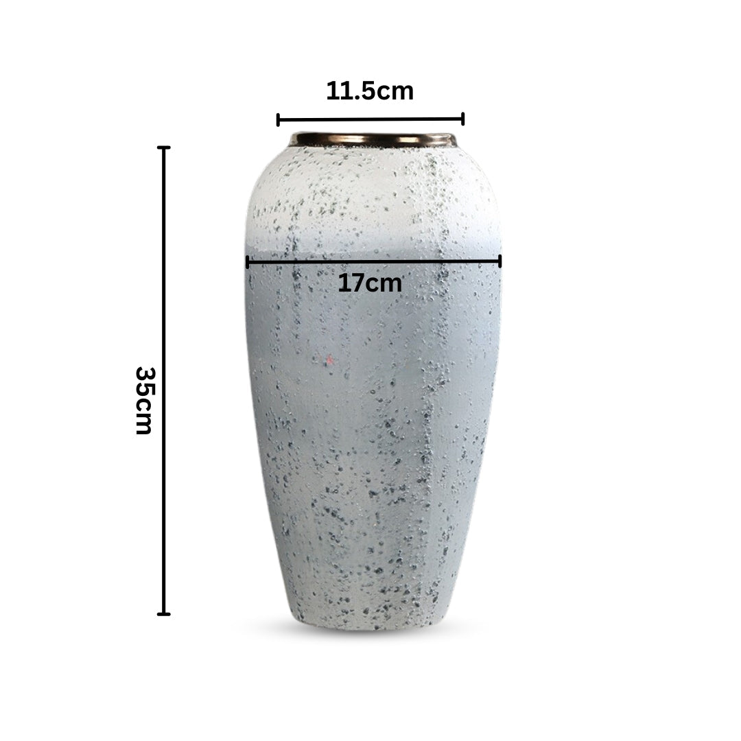 Jarrón grande de cerámica NNEAGS de 35 x 17 cm, blanco y gris, elegante decoración para el hogar y la sala de estar.