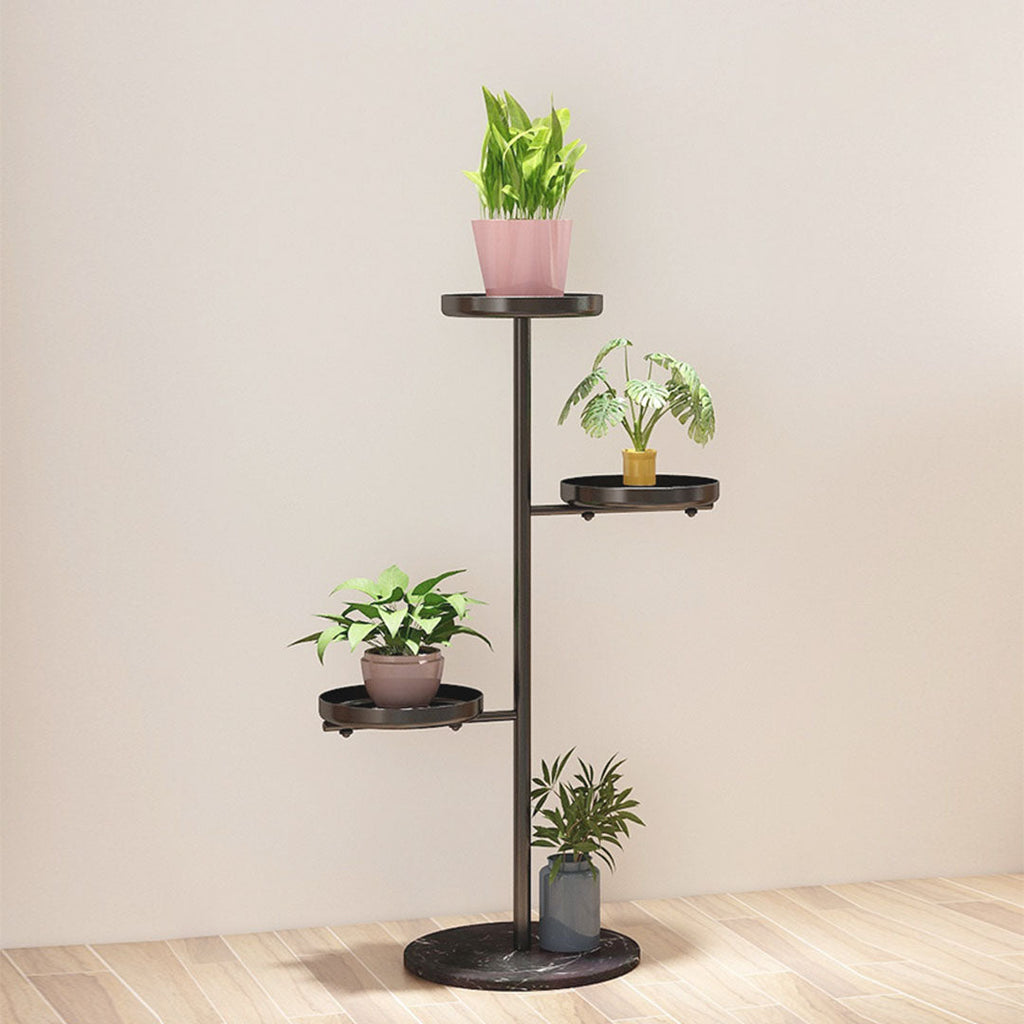 NNEAGS - Soporte redondo negro de 3 niveles para plantas, bandeja para macetas, estante decorativo de metal para sala de estar y balcón