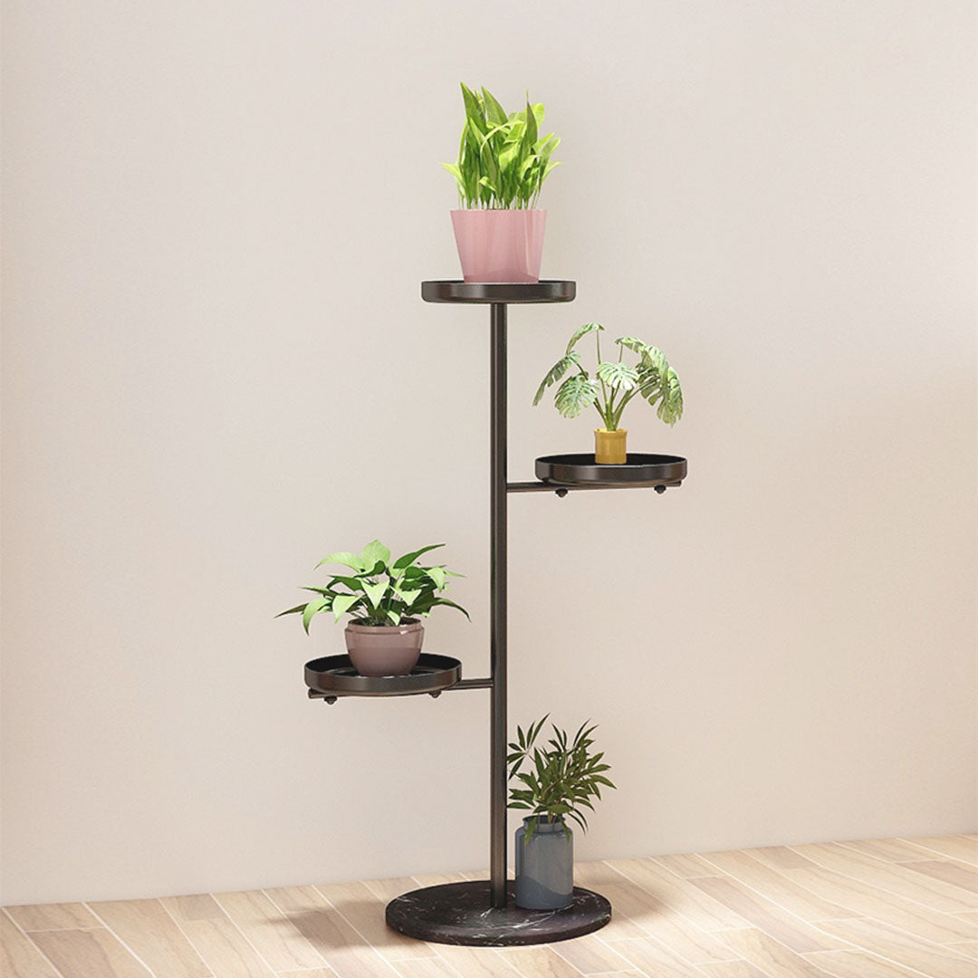 NNEAGS - Soporte redondo negro de 3 niveles para plantas, bandeja para macetas, estante decorativo de metal para sala de estar y balcón
