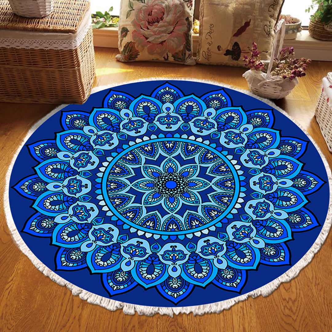NNEAGS 2 alfombras redondas de mandala azul de 90 cm para sala de estar, dormitorio, felpudo antideslizante, decoración del hogar