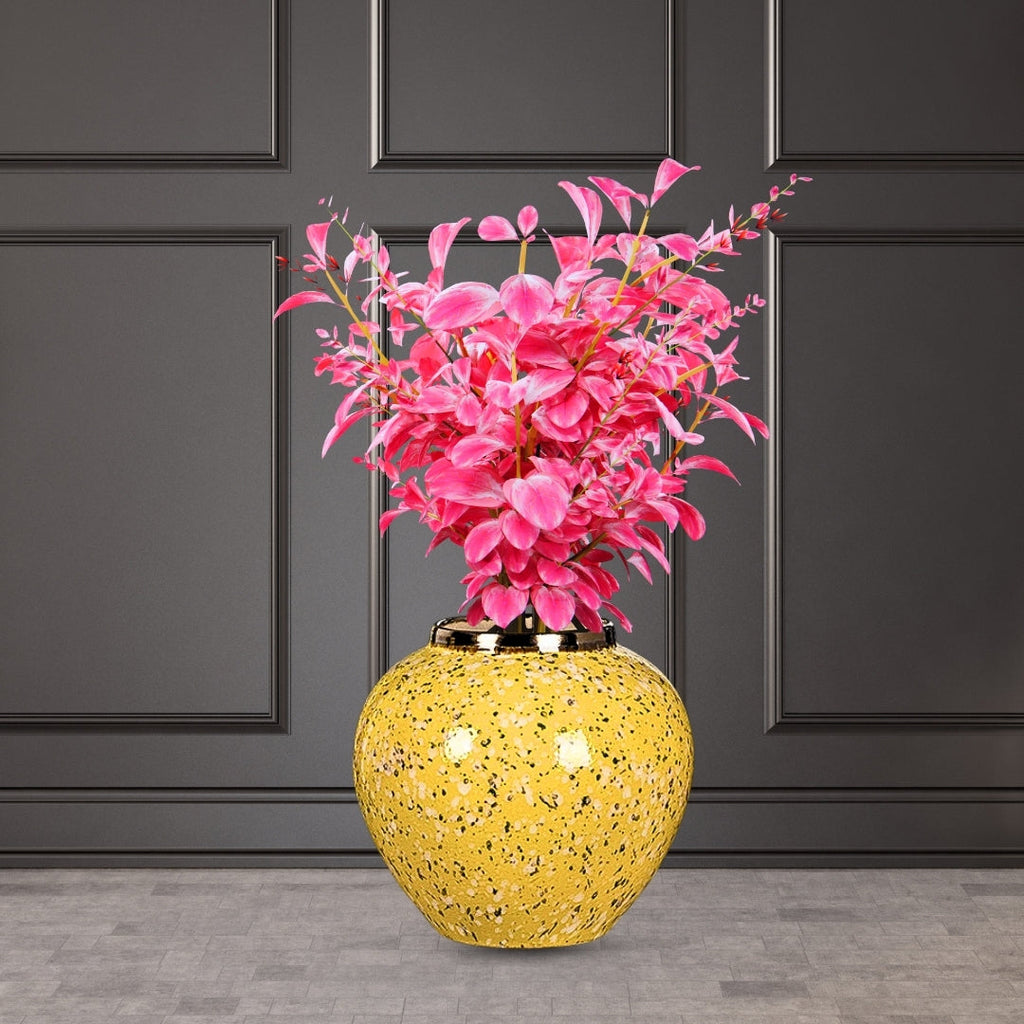 NNEAGS - Jarrón pequeño de cerámica con flores, 21 x 22 cm, color amarillo y blanco, elegante para decoración del hogar y la sala de estar