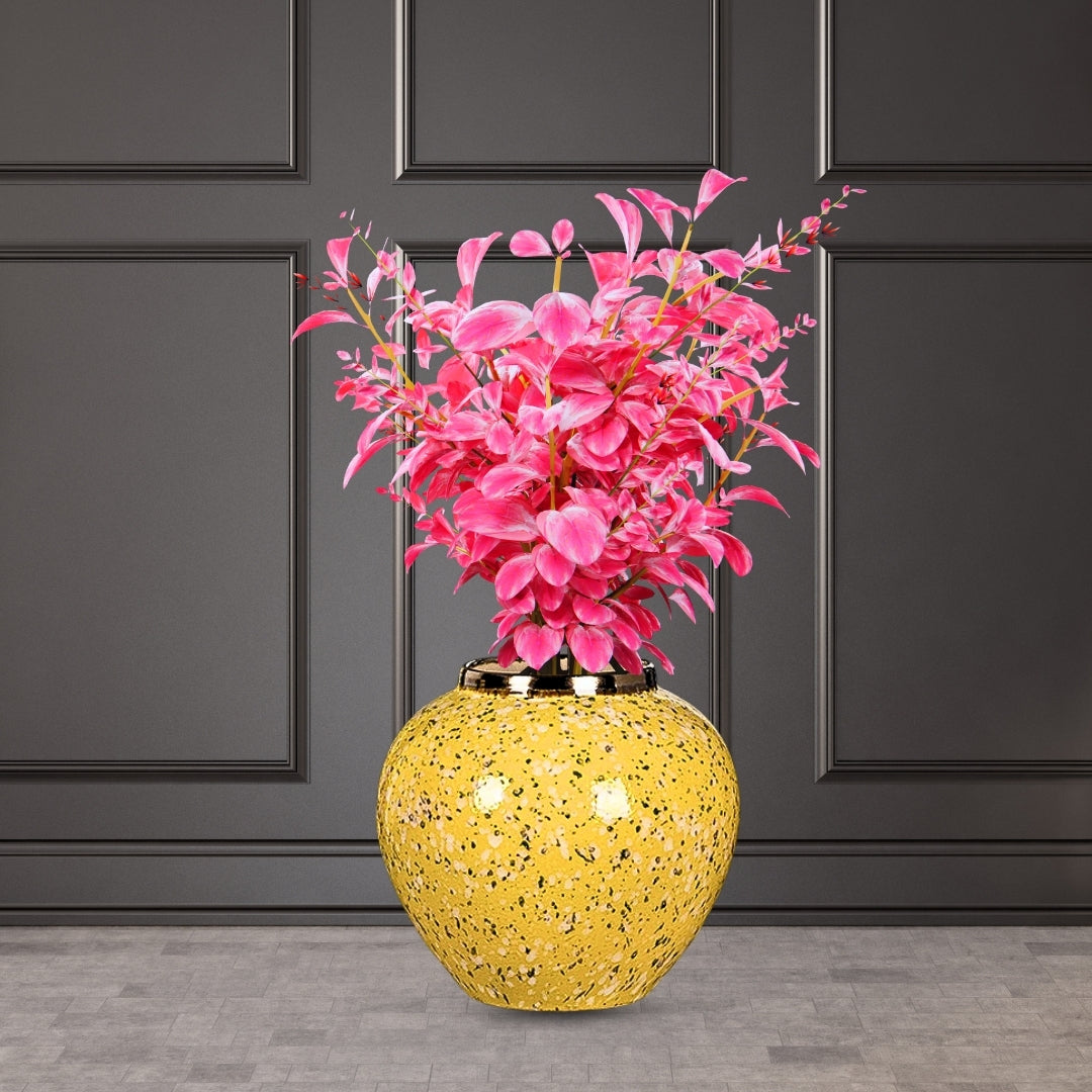 NNEAGS - Jarrón pequeño de cerámica con flores, 21 x 22 cm, color amarillo y blanco, elegante para decoración del hogar y la sala de estar