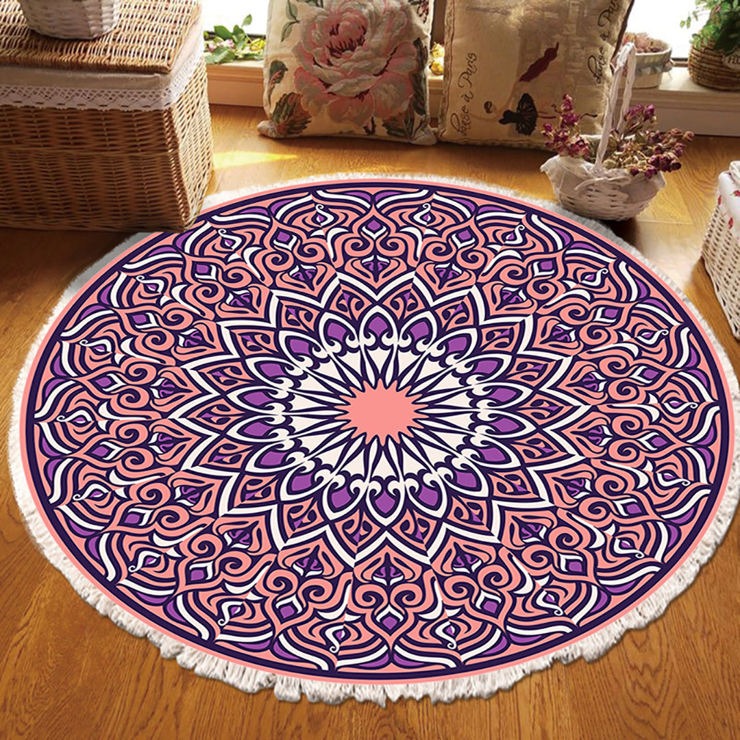 NNEAGS 2 alfombras redondas de mandala moradas de 90 cm para sala de estar, dormitorio, antideslizantes, decoración del hogar
