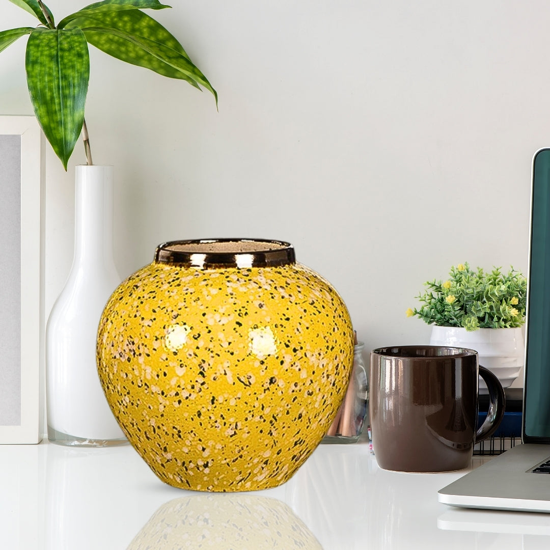 NNEAGS - Jarrón pequeño de cerámica con flores, 21 x 22 cm, color amarillo y blanco, elegante para decoración del hogar y la sala de estar