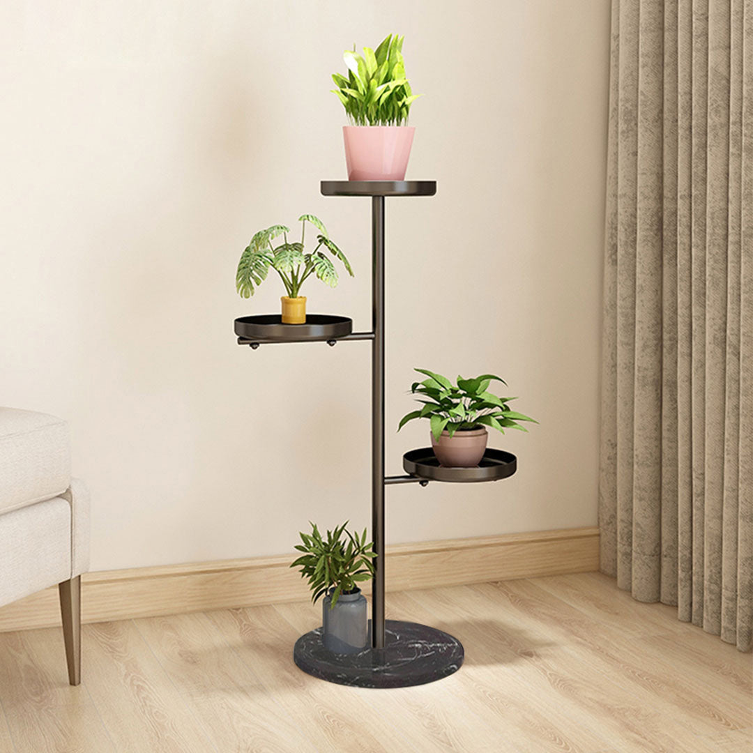 NNEAGS - Soporte redondo negro de 3 niveles para plantas, bandeja para macetas, estante decorativo de metal para sala de estar y balcón