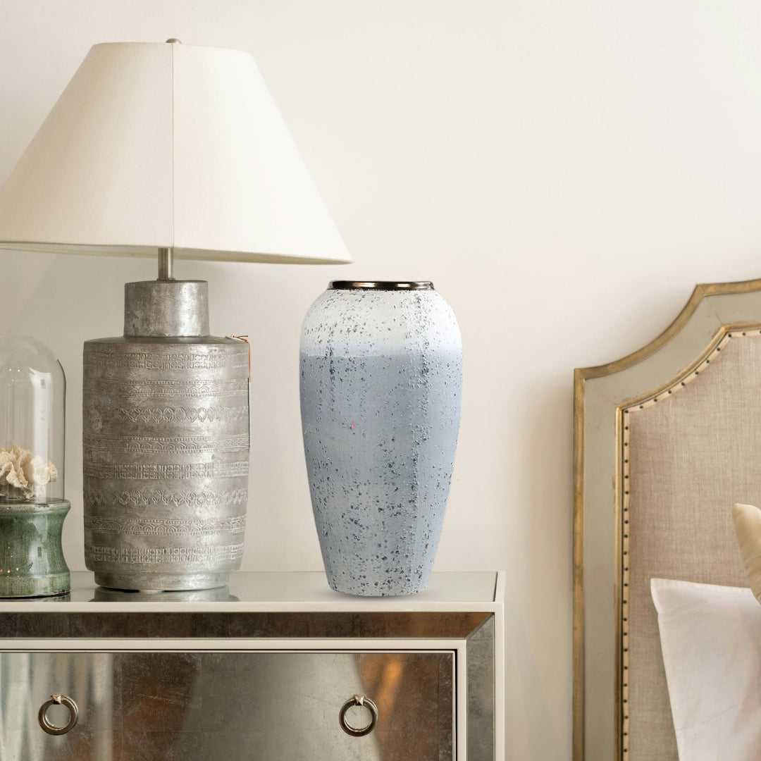 Jarrón grande de cerámica NNEAGS de 35 x 17 cm, blanco y gris, elegante decoración para el hogar y la sala de estar.