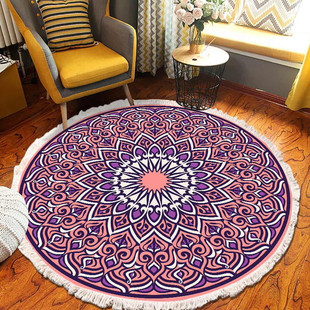 NNEAGS 2 alfombras redondas de mandala moradas de 90 cm para sala de estar, dormitorio, antideslizantes, decoración del hogar