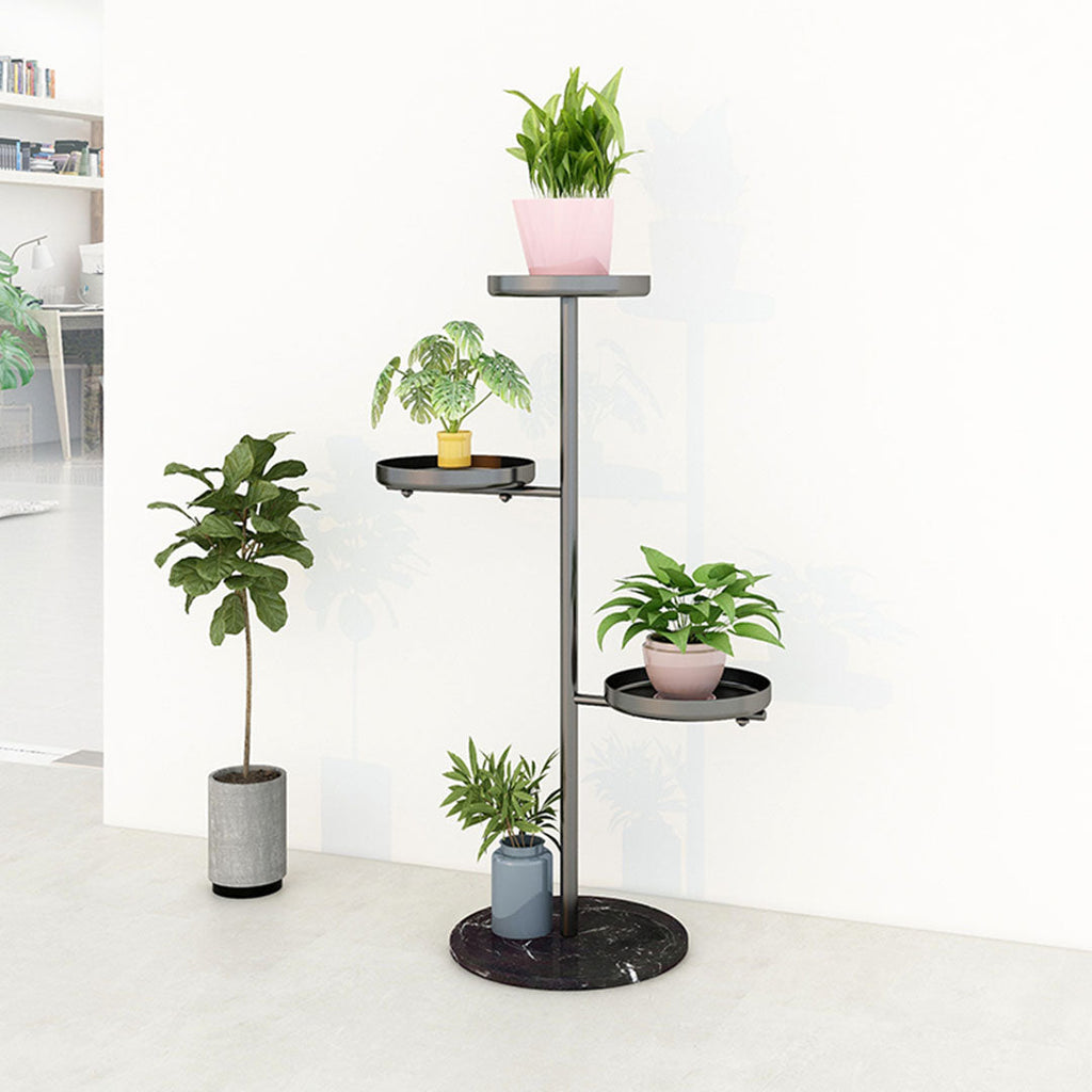 NNEAGS - Soporte redondo negro de 3 niveles para plantas, bandeja para macetas, estante decorativo de metal para sala de estar y balcón