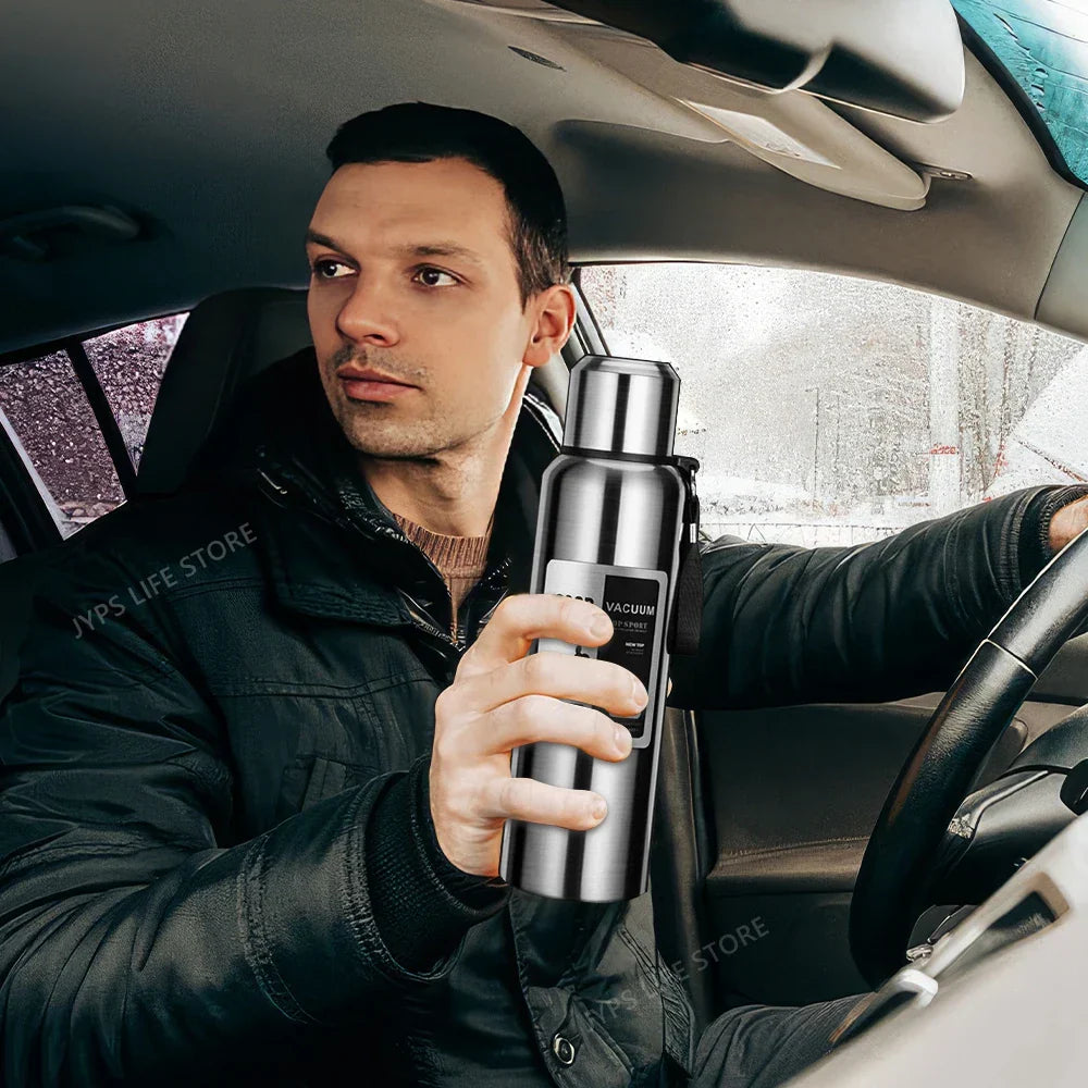 Stainless Steel Thermos Bottle Sport Vacuum Flask Silver 1000ML