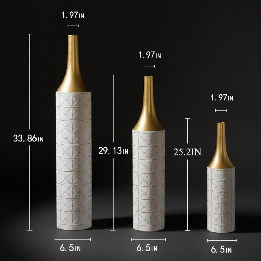 Juego de 3 jarrones de suelo de metal esmaltado: elegantes jarrones altos decorativos para sala de estar y entrada.