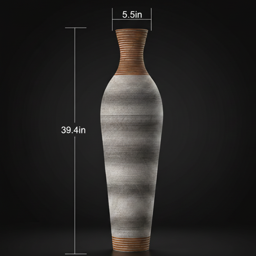 Jarrón de ratán artificial marrón de 99 cm de alto, soporte decorativo para flores para sala de estar y entrada.