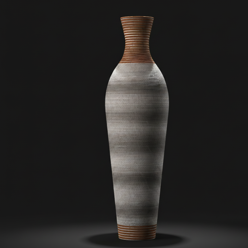 Jarrón de ratán artificial marrón de 99 cm de alto, soporte decorativo para flores para sala de estar y entrada.