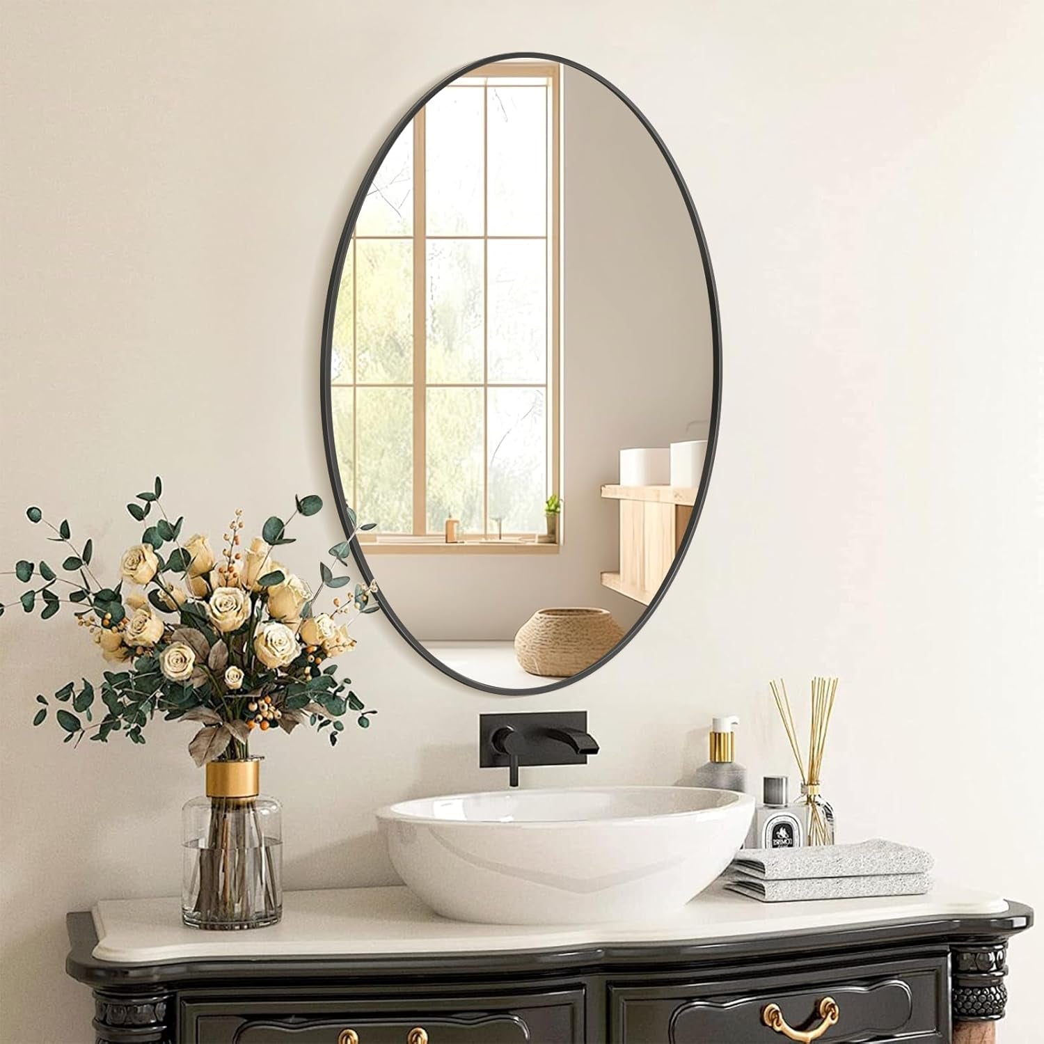 Oval Mirror 20x30 Black Bathroom Vanity Wall Mount