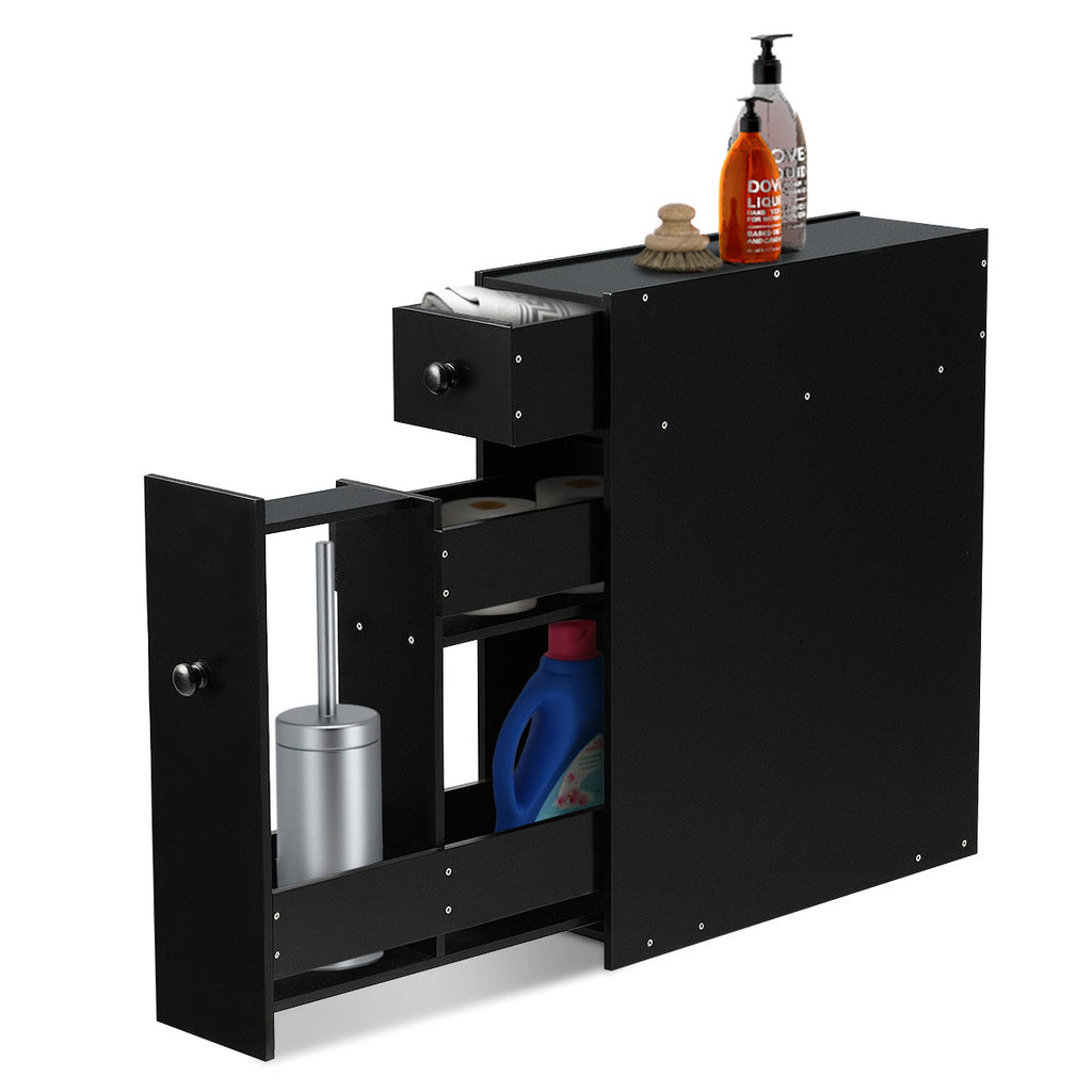 NNECW Freestanding  Slim Bathroom Storage Cabinet with Slide-out Drawers for Small/ Narrow Bathroom-Black