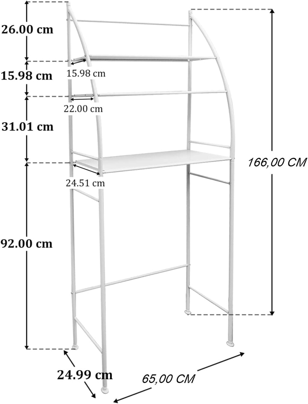 Estante de almacenamiento de 3 niveles para lavadora CARLA HOME, ideal para ahorrar espacio en el lavadero, toallas, detergente y artículos esenciales de baño.