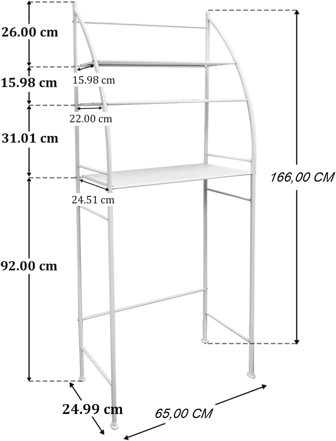 Estante de almacenamiento de 3 niveles para lavadora CARLA HOME, ideal para ahorrar espacio en el lavadero, toallas, detergente y artículos esenciales de baño.