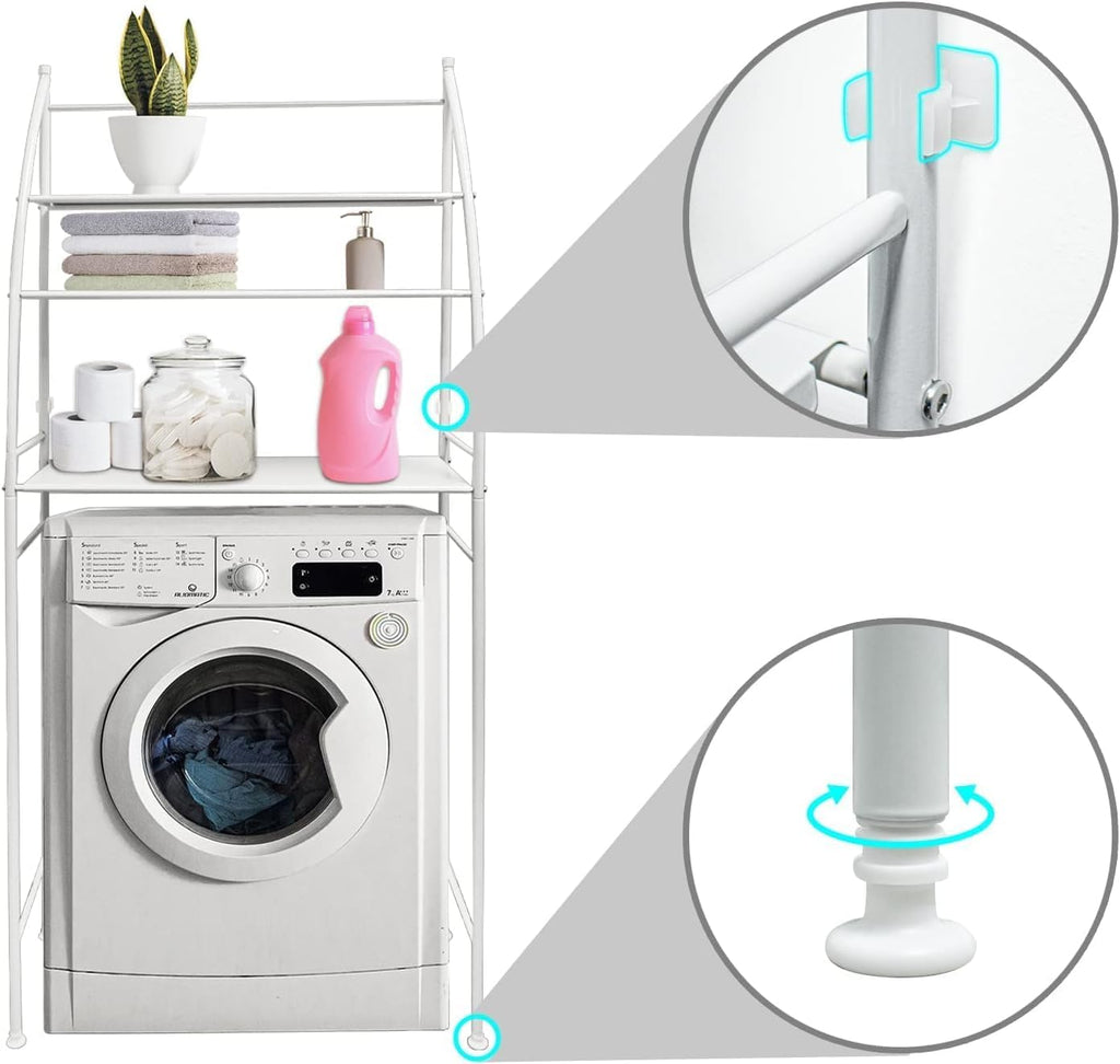 Estante de almacenamiento de 3 niveles para lavadora CARLA HOME, ideal para ahorrar espacio en el lavadero, toallas, detergente y artículos esenciales de baño.
