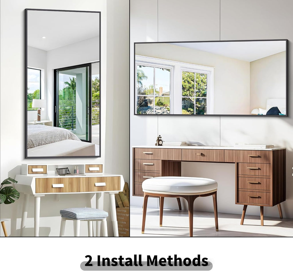 30x60 Inch Black Rectangle Wall Mounted Bathroom Mirror