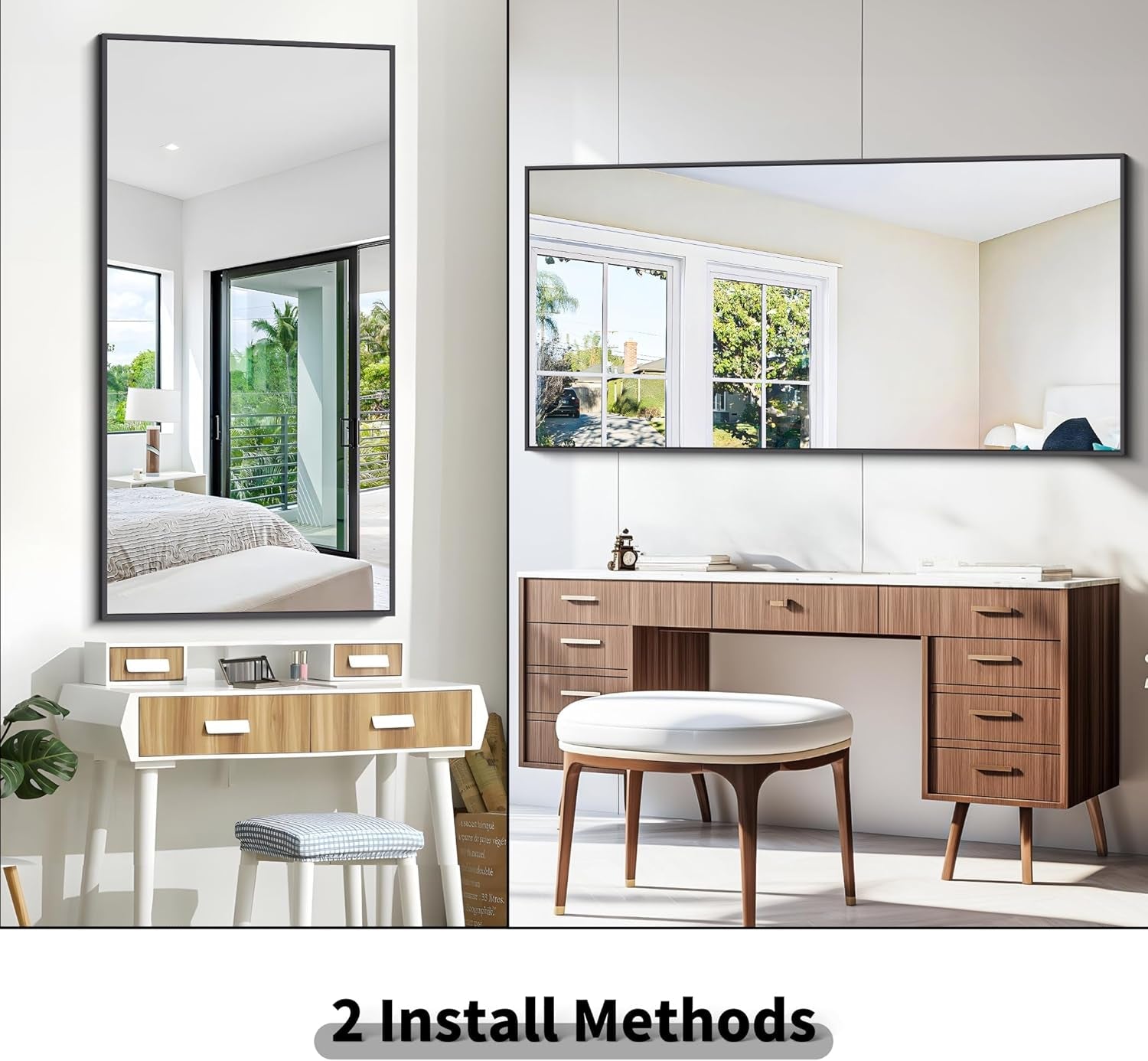 30x60 Inch Black Rectangle Wall Mounted Bathroom Mirror