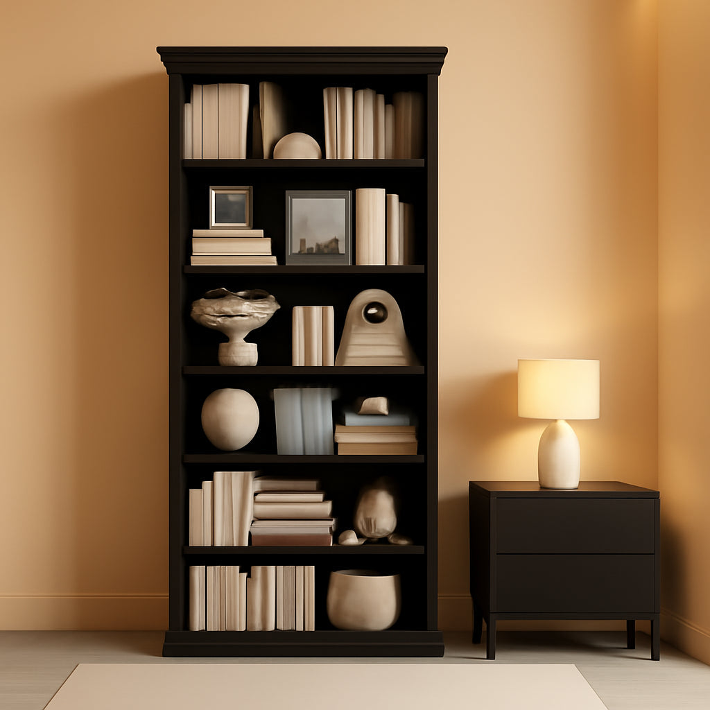 Librería alta de 28 pulgadas de ancho con seis niveles para el hogar, la oficina y la sala de estar.