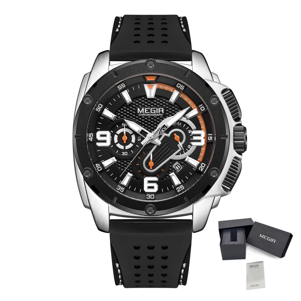MEGIR Mens Watches Top Brand Luxury Silicone Sports Military Watch Waterproof Quartz Clock Men Chronograph Man Wristwatch 2147