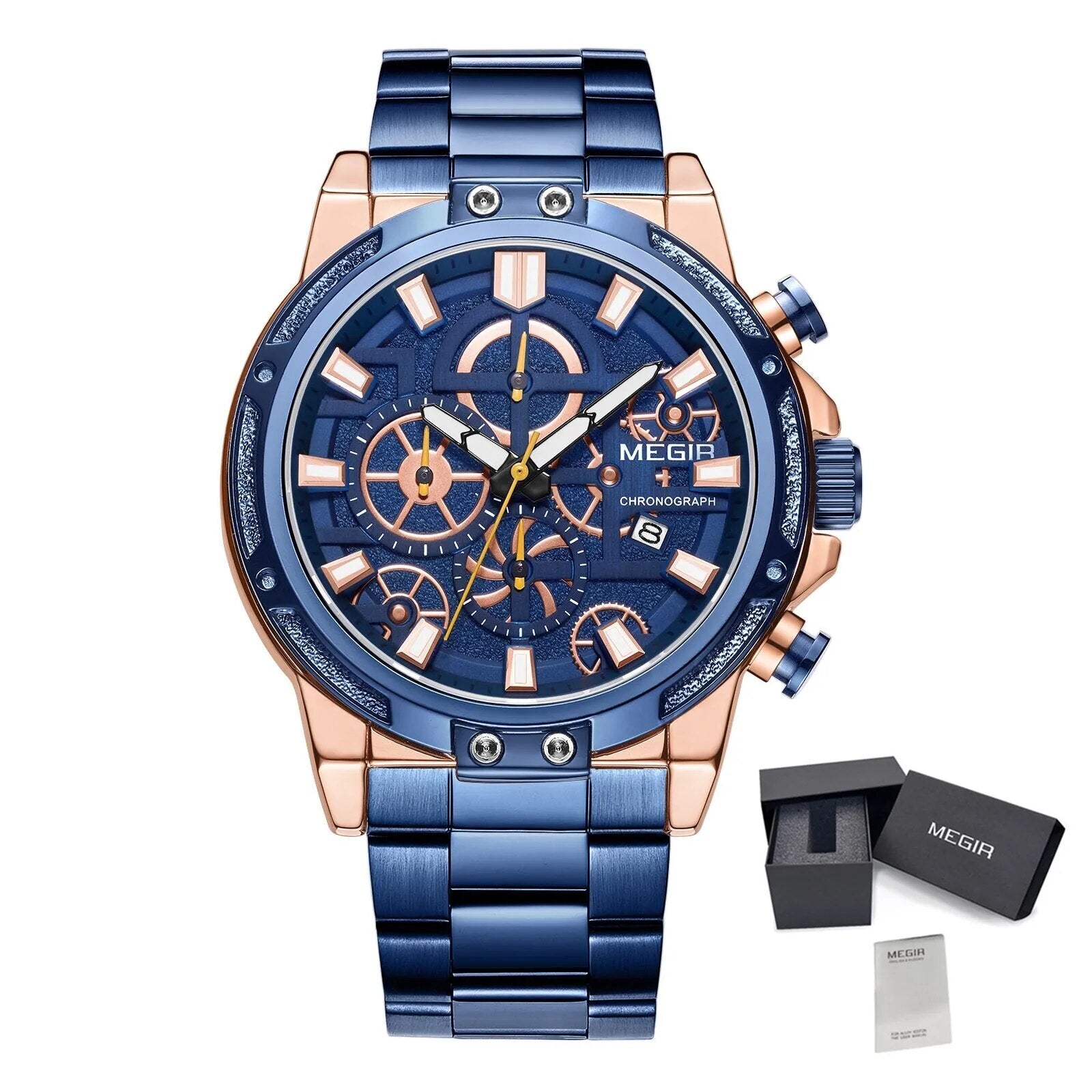 MEGIR Luxury Business Quartz Watches for Mens Stainless Steel Strap Men Casual Wristwatches Waterproof Man Clock Chronograph