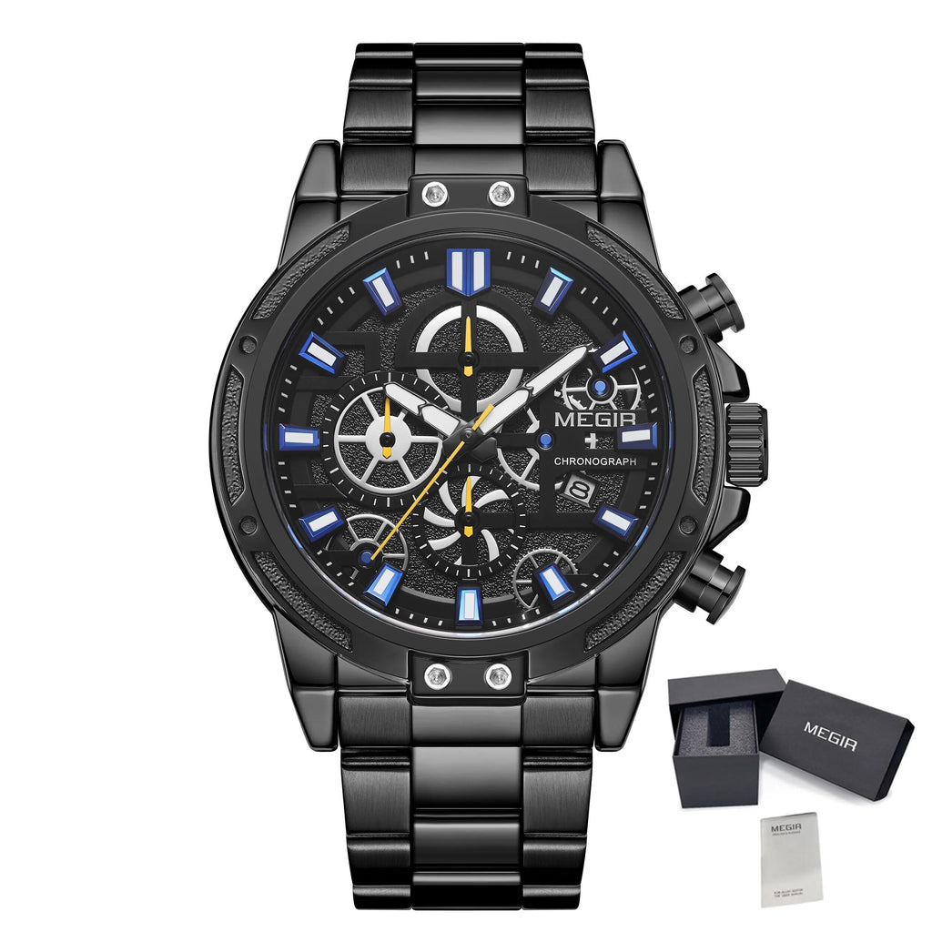 MEGIR Luxury Business Quartz Watches for Mens Stainless Steel Strap Men Casual Wristwatches Waterproof Man Clock Chronograph