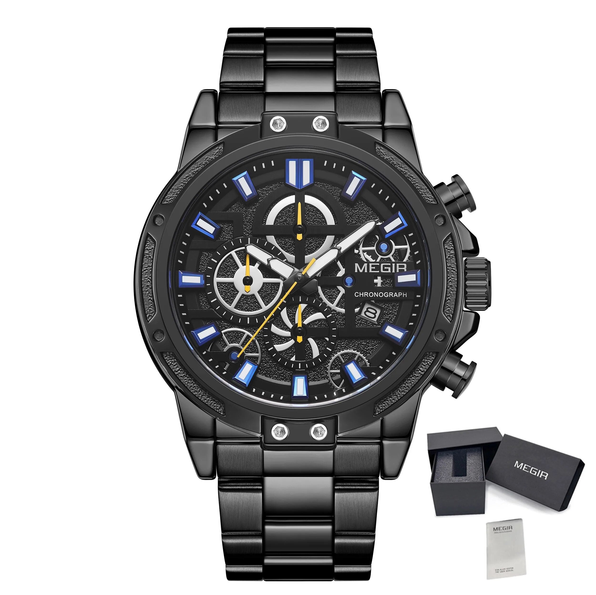 MEGIR Luxury Business Quartz Watches for Mens Stainless Steel Strap Men Casual Wristwatches Waterproof Man Clock Chronograph