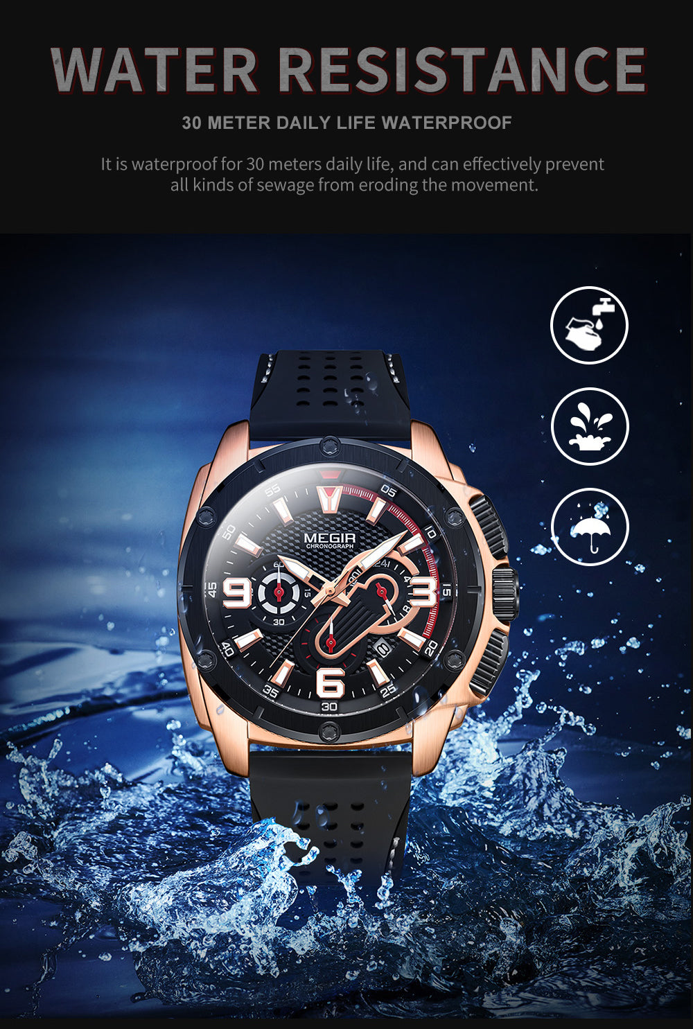 MEGIR Mens Watches Top Brand Luxury Silicone Sports Military Watch Waterproof Quartz Clock Men Chronograph Man Wristwatch 2147