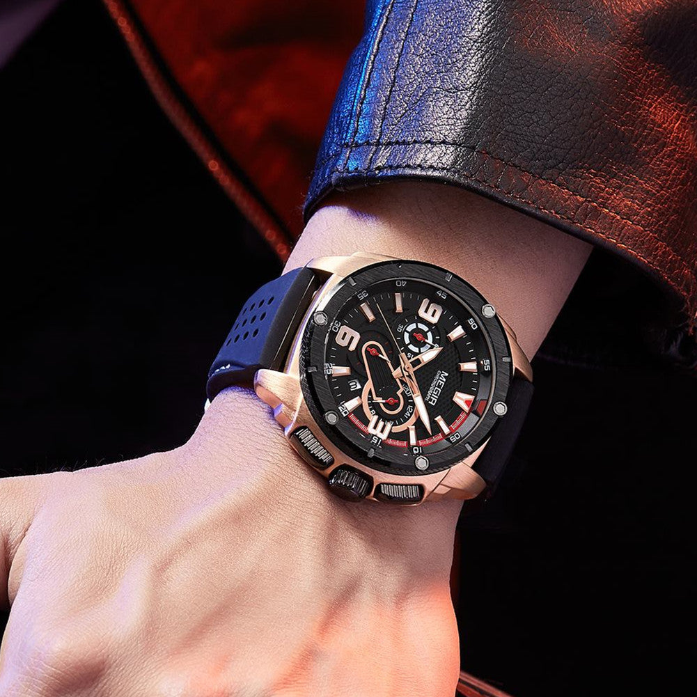 MEGIR Mens Watches Top Brand Luxury Silicone Sports Military Watch Waterproof Quartz Clock Men Chronograph Man Wristwatch 2147
