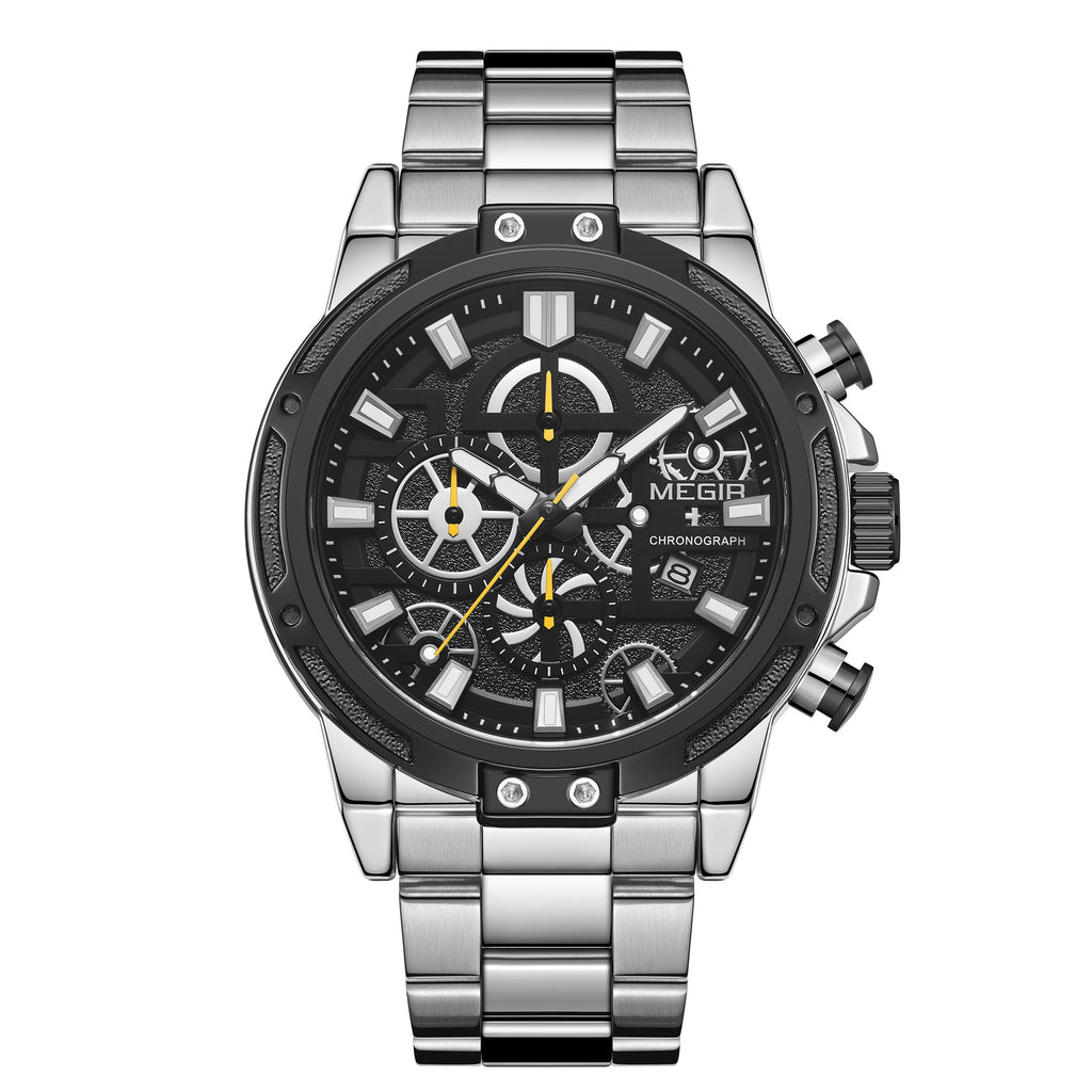 MEGIR Luxury Business Quartz Watches for Mens Stainless Steel Strap Men Casual Wristwatches Waterproof Man Clock Chronograph