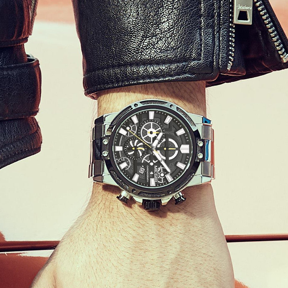 MEGIR Luxury Business Quartz Watches for Mens Stainless Steel Strap Men Casual Wristwatches Waterproof Man Clock Chronograph
