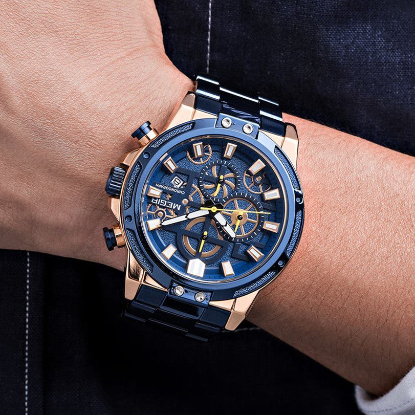 MEGIR Luxury Business Quartz Watches for Mens Stainless Steel Strap Men Casual Wristwatches Waterproof Man Clock Chronograph