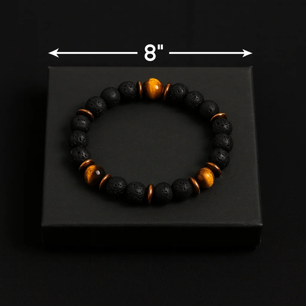 Pulsera de cuentas de lava negra y piedra de ojo de tigre