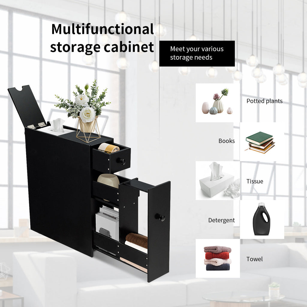 NNECW Freestanding  Slim Bathroom Storage Cabinet with Slide-out Drawers for Small/ Narrow Bathroom-Black
