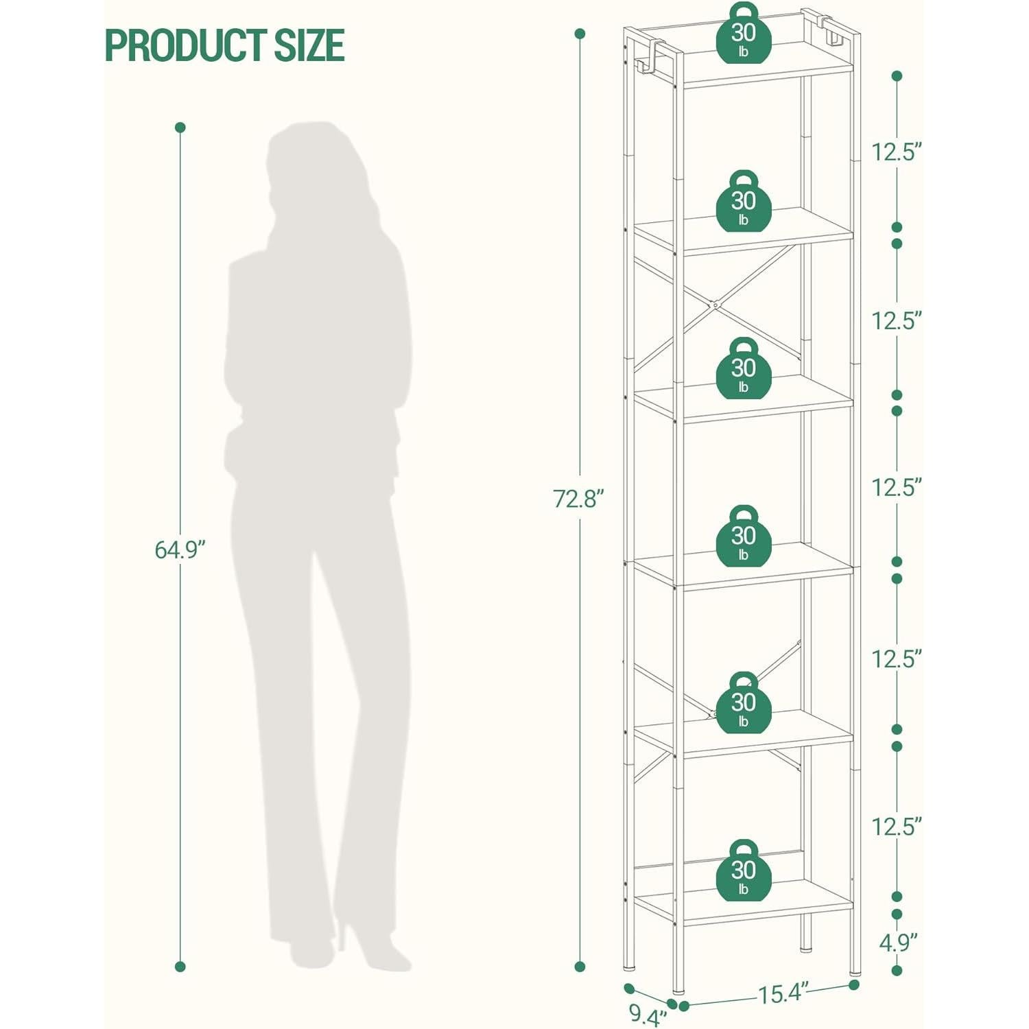 Estantería industrial blanca de 6 niveles para el hogar, la oficina y la sala de estar.