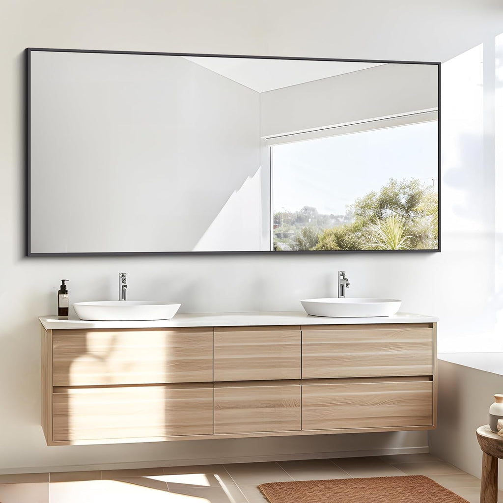 30x60 Inch Black Rectangle Wall Mounted Bathroom Mirror