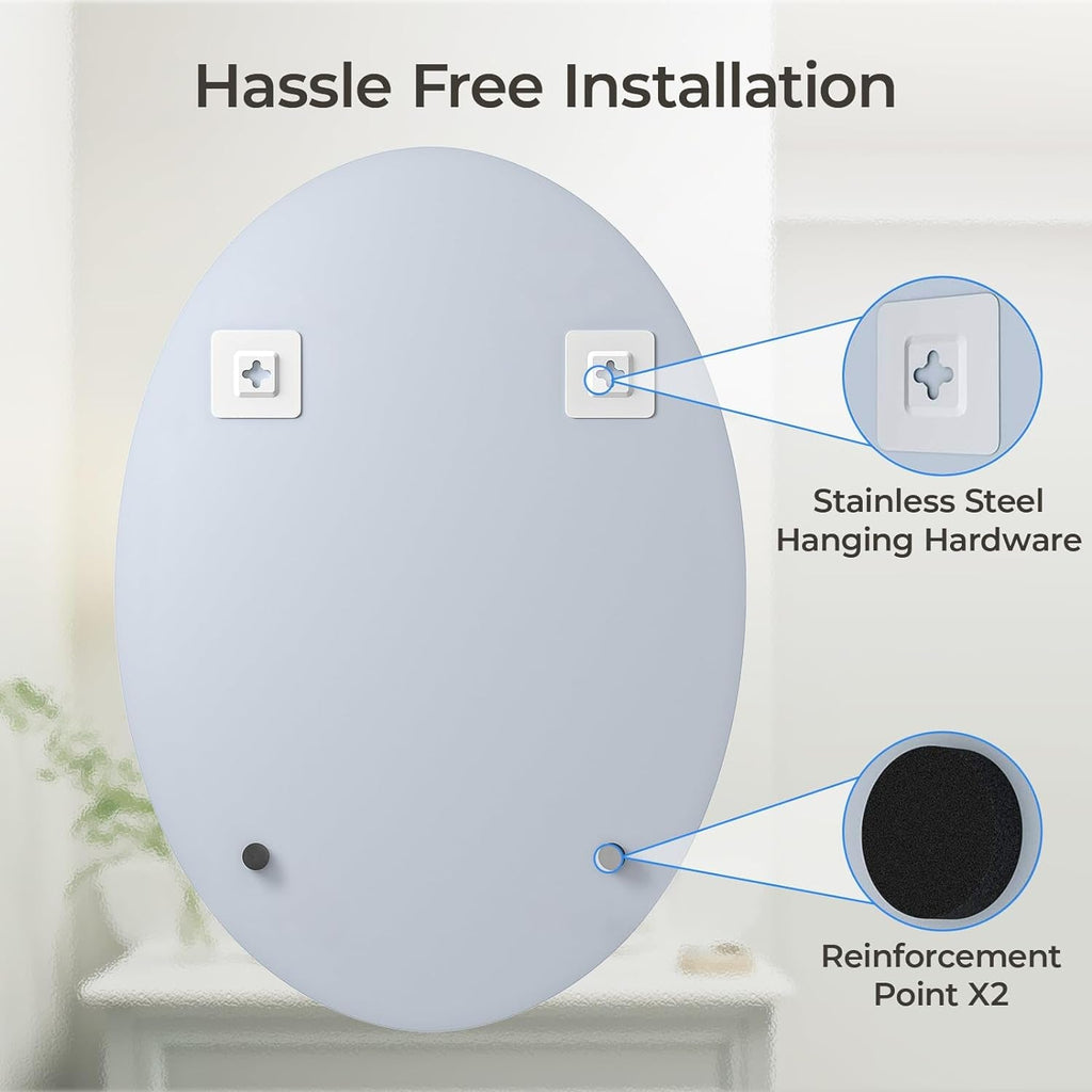 20x28 Inch Oval Frameless Bathroom Mirror Beveled Edge