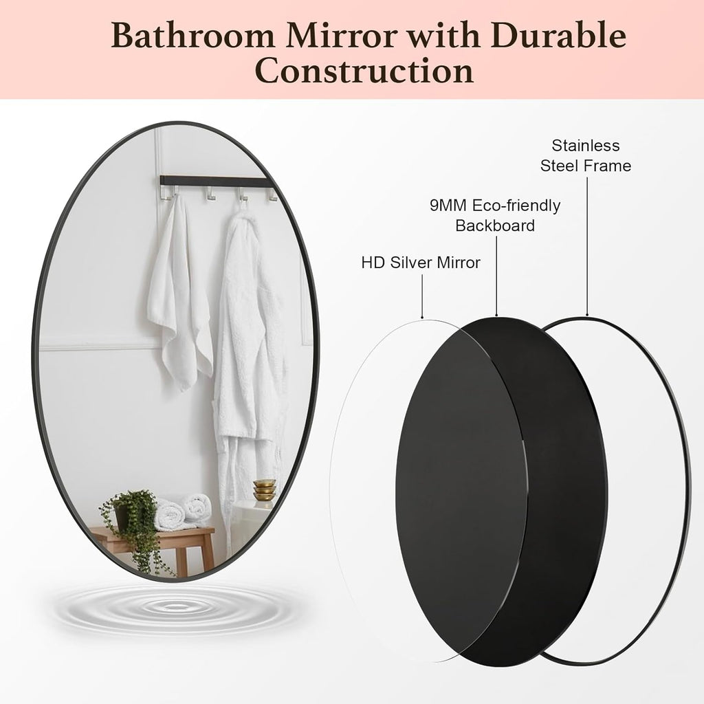 Oval Mirror 20x30 Black Bathroom Vanity Wall Mount