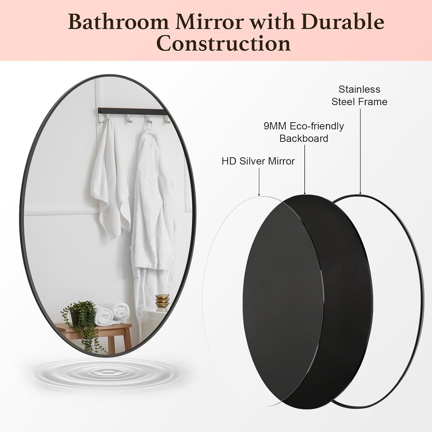 Oval Mirror 20x30 Black Bathroom Vanity Wall Mount