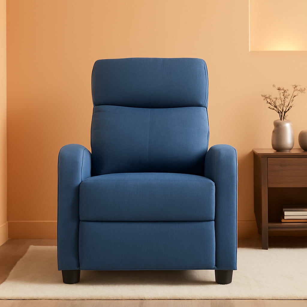 Sillón reclinable de tela azul para sala de estar y cine en casa