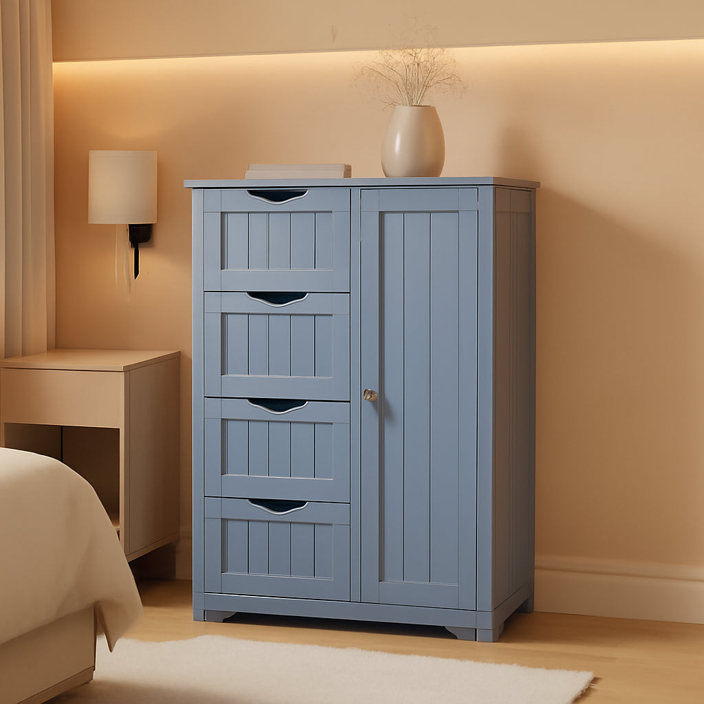 Gray Freestanding Bathroom Floor Cabinet With 4 Drawers