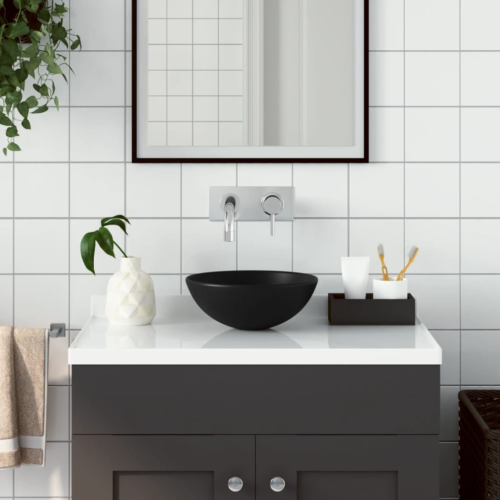 NNEVL Bathroom Sink Ceramic Matt Black Round