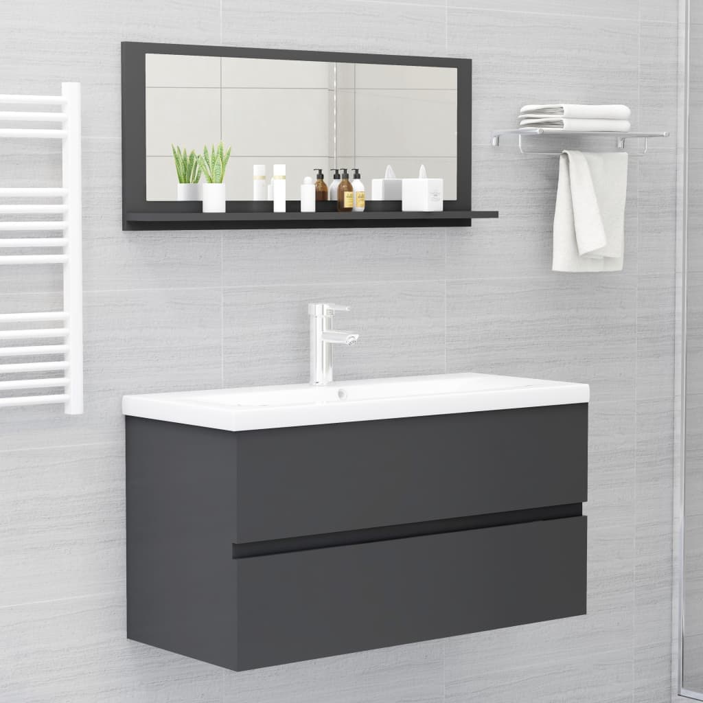 NNEVL Bathroom Mirror Grey 90cm Chipboard