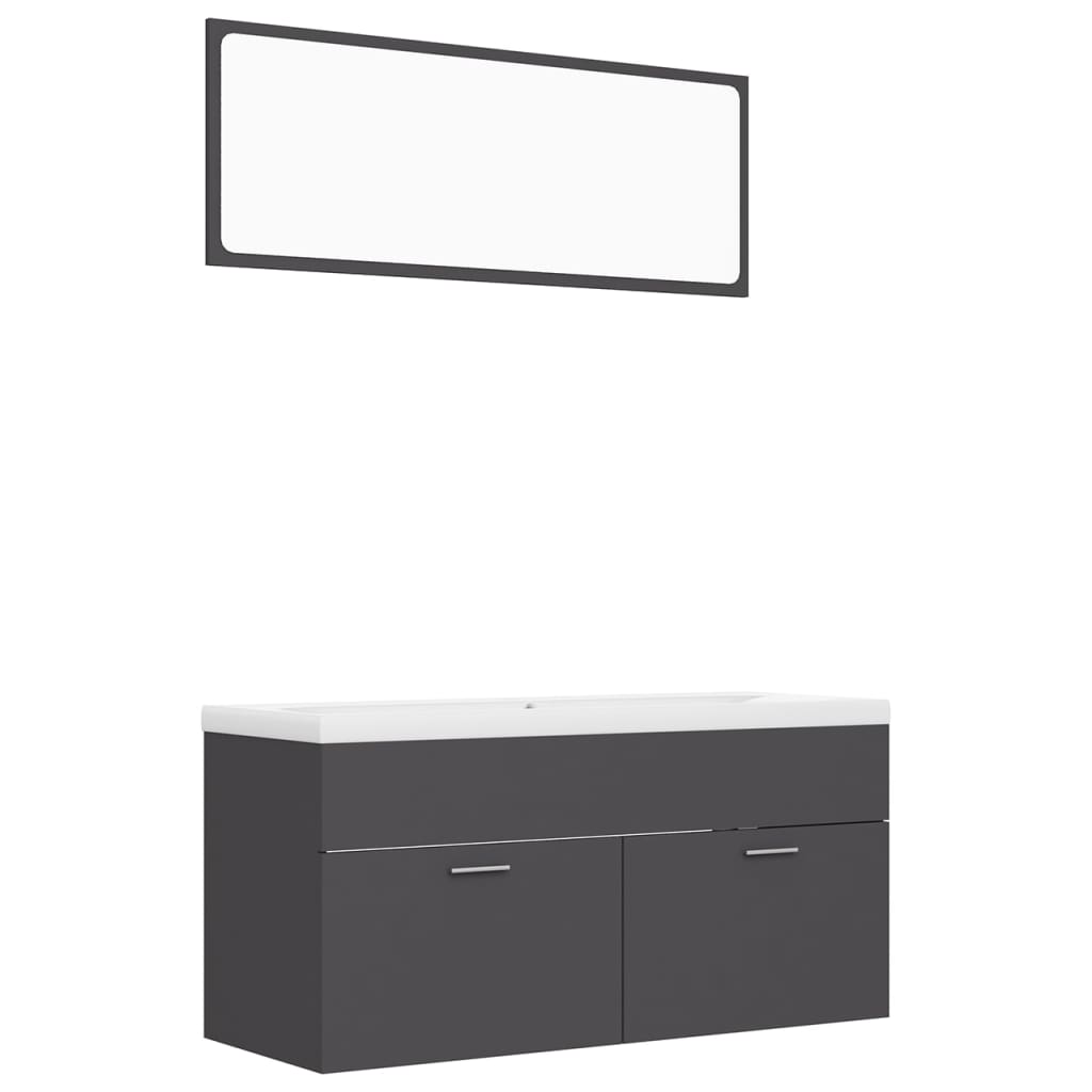 NNEVL Bathroom Furniture Set Grey Chipboard
